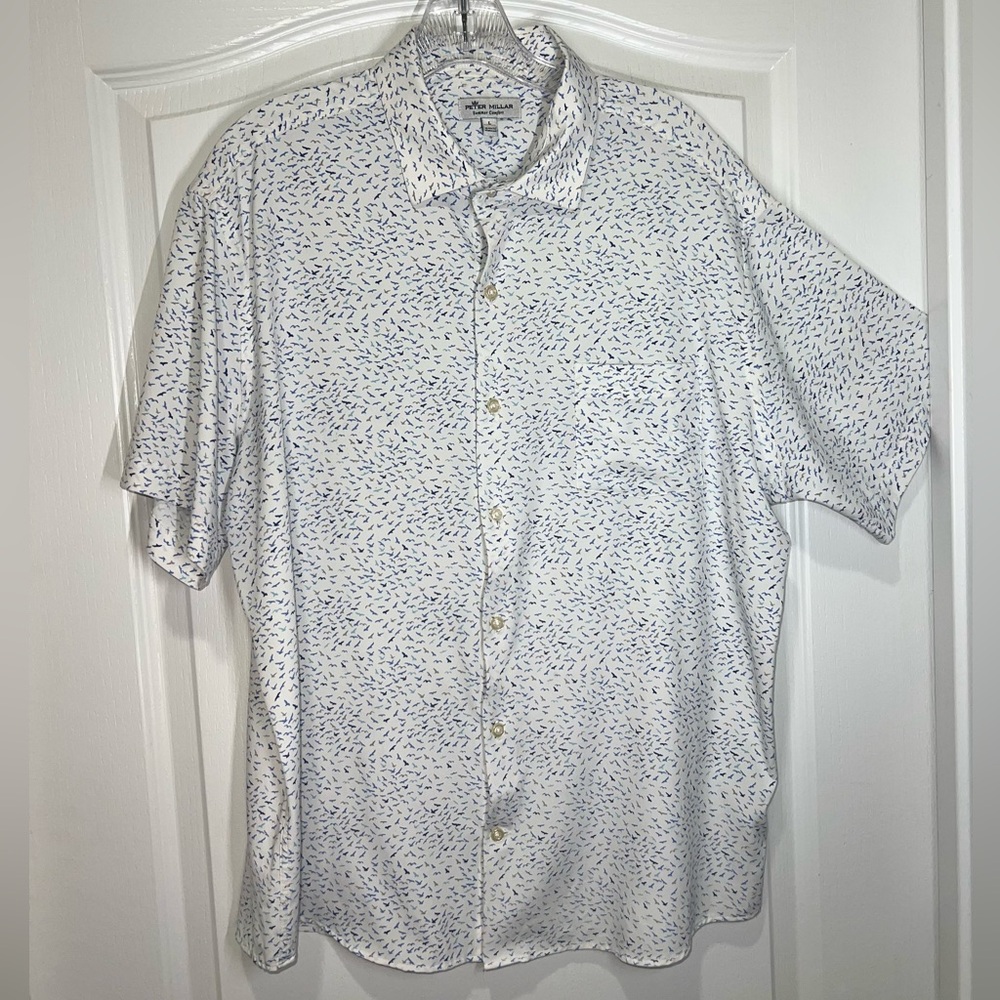 Peter Millar Crown Sport Summer Comfort White Performance Button Up Polo Men’s L